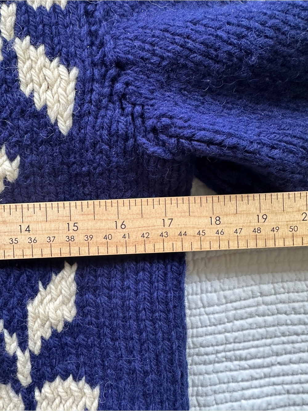 Vintage Navy Blue Floral Chunky Knit Zip-Front Women's Sweater Jacket Cardigan - Picture 10 of 10